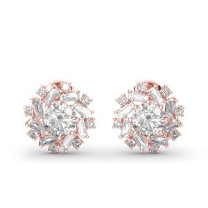 Julia Sunshine Round And Baggett Cut Rose Gold Over Sterling Silver Stud Earring